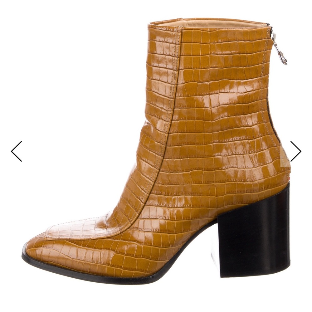 Aeyde Mustard Croc-Embossed Ankle Boots